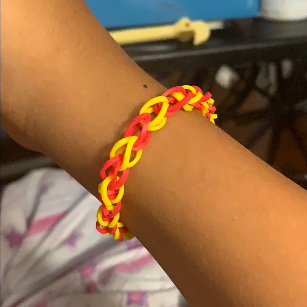 Red and yellow basic rainbow loom bracelet